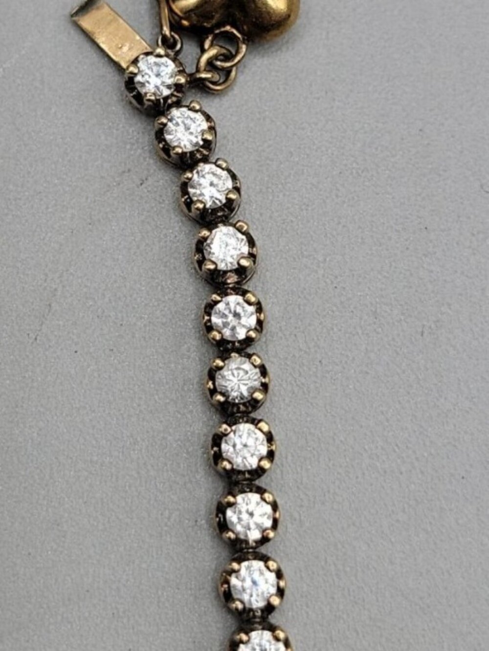 FM 87 Sterling Silver Vermeil White Topaz Tennis Bracelet Heart Charm 6.75" - Picture 10 of 13